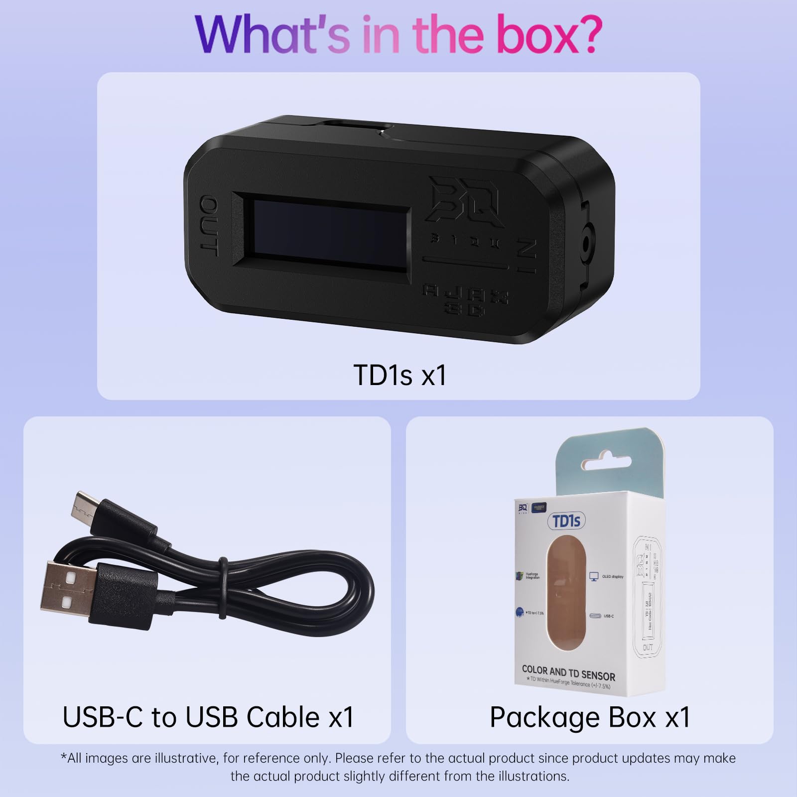 BIQU AJAX TD1S tester filamentu, kompatybilny z Bambu-Lab do drukowania wielokolorowego, obliczania odległości transmisji i kodu hex kolorów, integracja HueForge, Plug and Play, wyświetlacz OLED w
