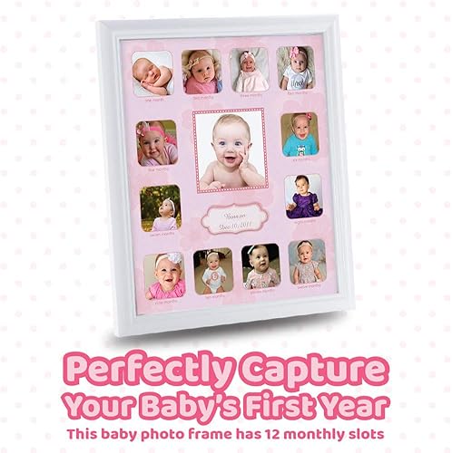 Miniatura 3 de Comfecto Marco para el primer año del bebé con paspartú, marcos de fotos de collage de 12 meses para decoración del cuarto del bebé, tiene capacidad
