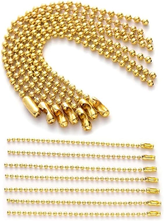 200 Pcs Gold Ball Bead Chain, 4 Inch Metal Ball Chain Keychain with Clasp and Ball Connector, 2.4mm Diameter Hanging Chains for DIY Crafts, Decorations, Dog Tags