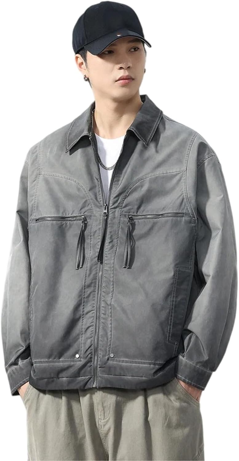 Men Streetwear Relaxed Fit Cargo Jacket Plus Size Coat Spring Autumn Outerwear