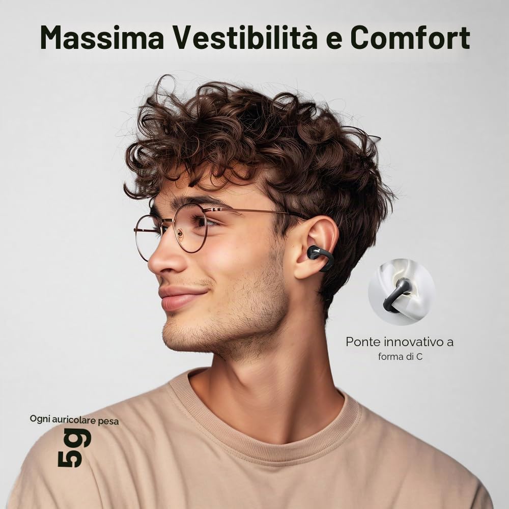 QCY Crossky C30 Cuffie Open-ear, Auricolari Clip Wireless Bluetooth 5.4, Suono Nitido, Chiamate ENC, Doppia Connessione, IPX5 impermeabili, Leggerezza e Comfort