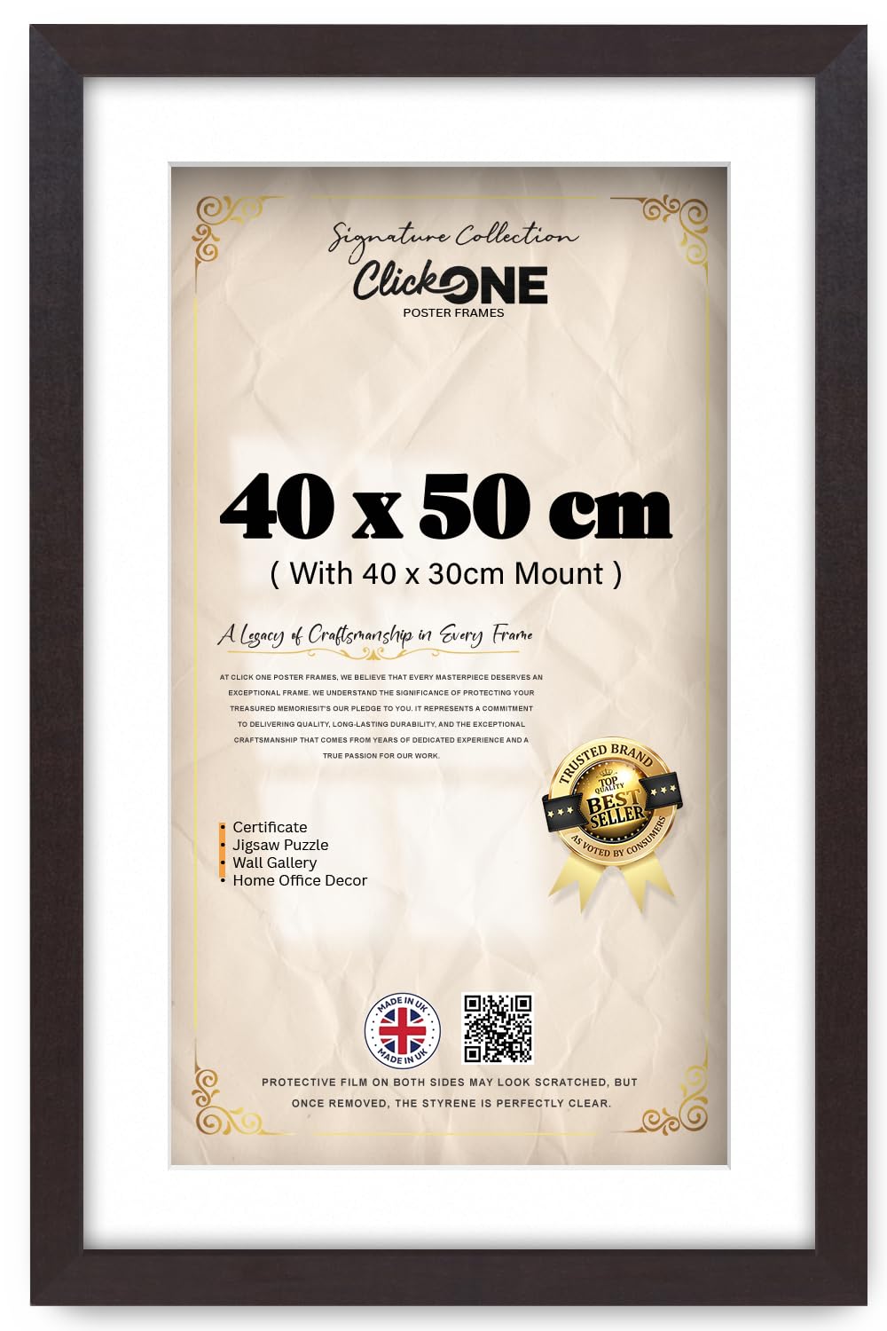 Click One Elegant Solid Engineered Wood Poster Frame 40 X 50 Cm With 40 X 30 Cm White Mount Shatter Resistant Perspex For Portrait Landscape Display Home Office Wall Decor 16 X 20 Inch Mahogany