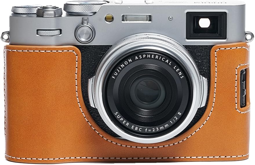 X100VI Camera Case, BMAOLLONGB Handmade Genuine Real Leather Half Camera Case Bag Cover for Fujifilm Fuji X100VI Camera Bottom Opening Version + Hand