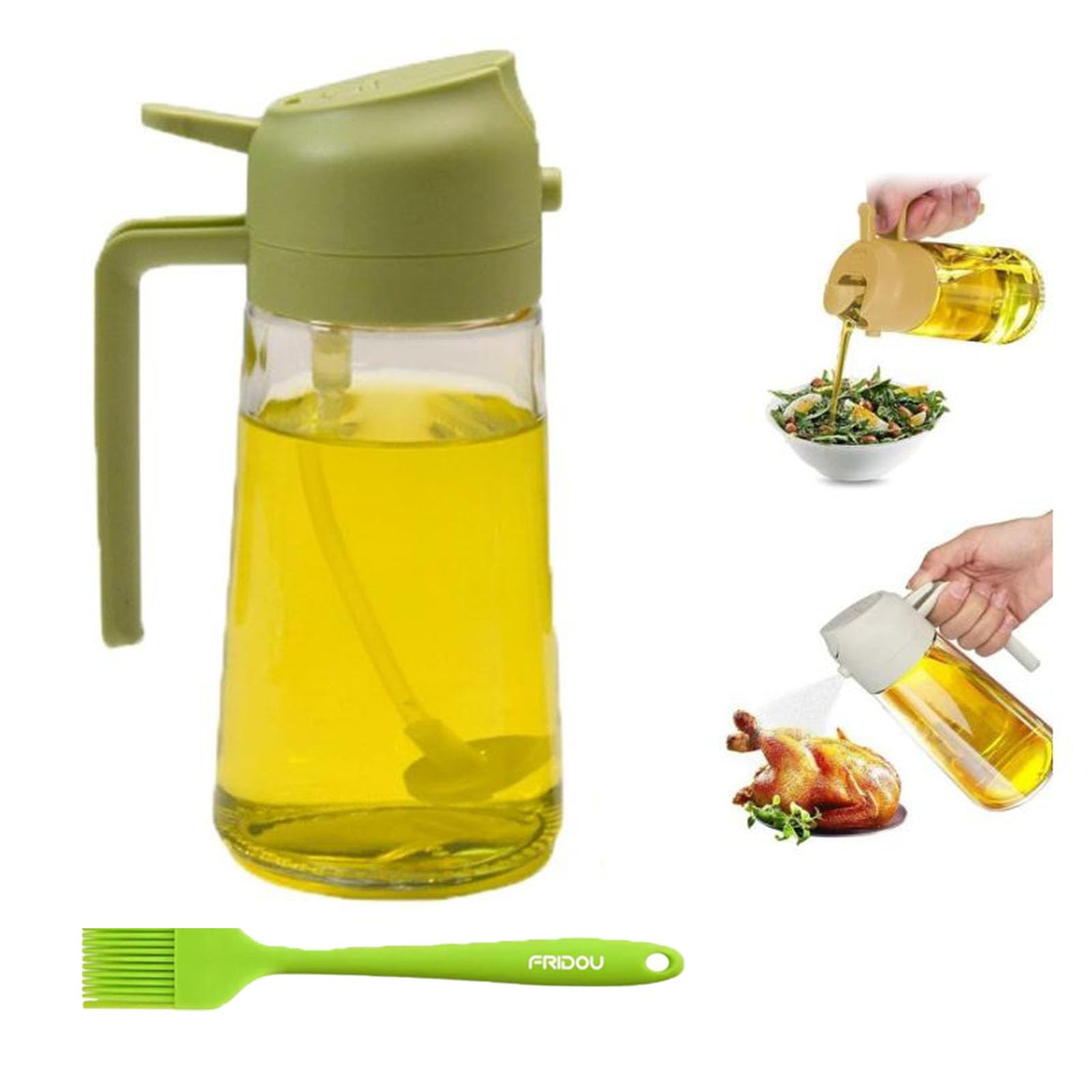 HOPASRISEE 2 in 1 Glass Oil Sprayer & Dispenser, oil dispenser for kitchen, oil sprayer for cooking, oil dispenser for kitchen spray, oil dispenser bottle, 2 in 1 oil dispenser and oil spray (green)