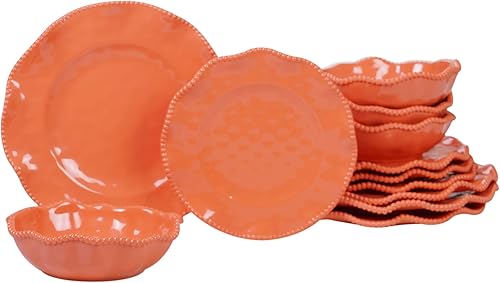 Certified International Perlette Coral - Juego de vajilla de melamina de 12 piezas, servicio para 4 personas