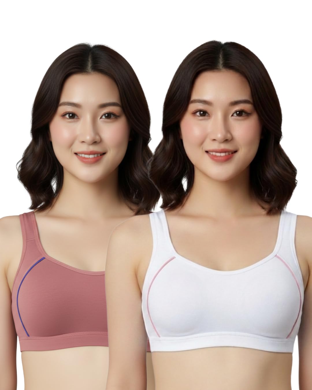 Women’s Padded Sports Bra Pack of 2 – Non-Wired Seamless Workout & Everyday Comfort Bra (Peach & Black)-image-0