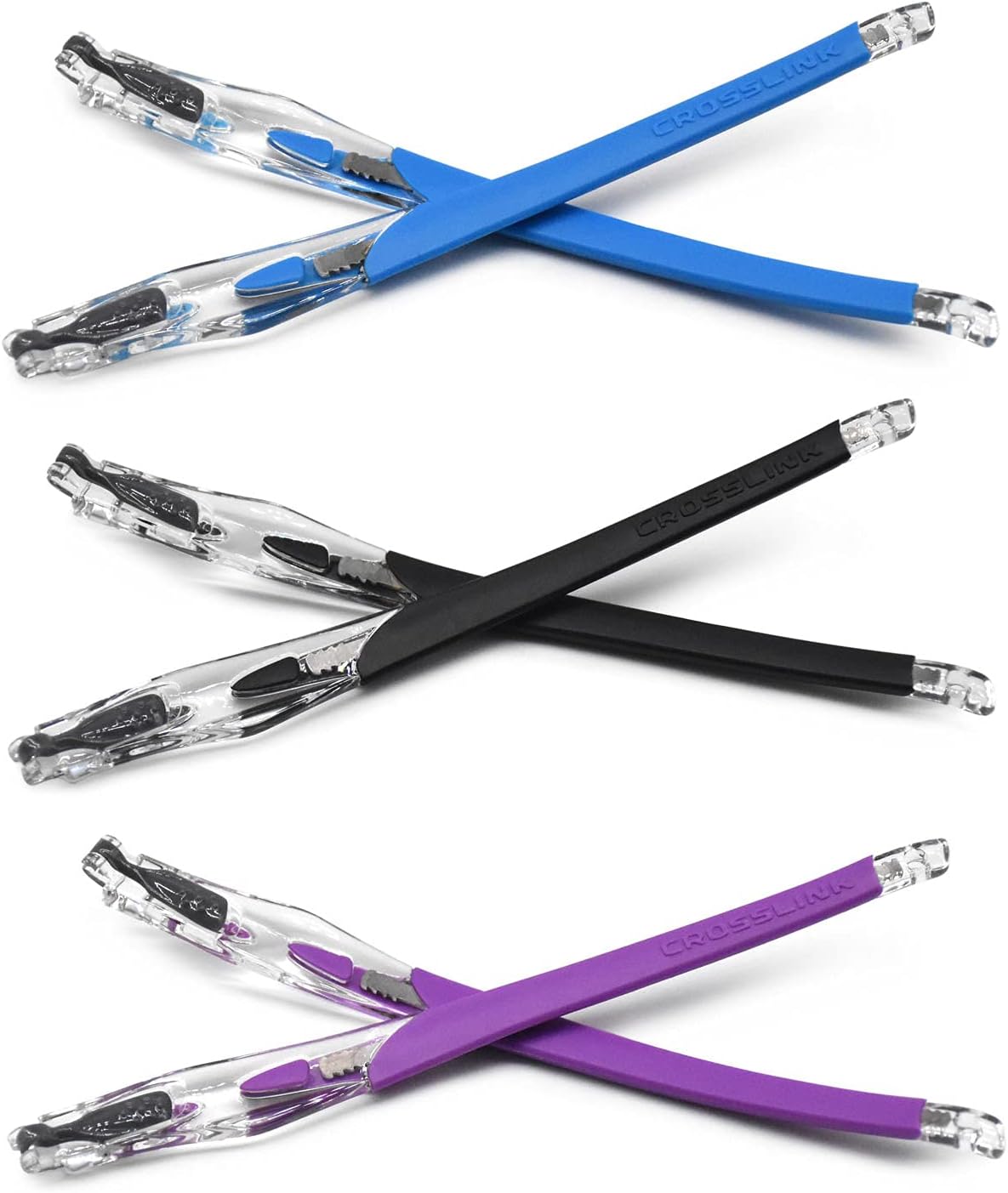 HKUCO ブルー/ブラック/紫の ゴム交換用透明フレーム脚 Oakley Crosslink Sweep/Switch