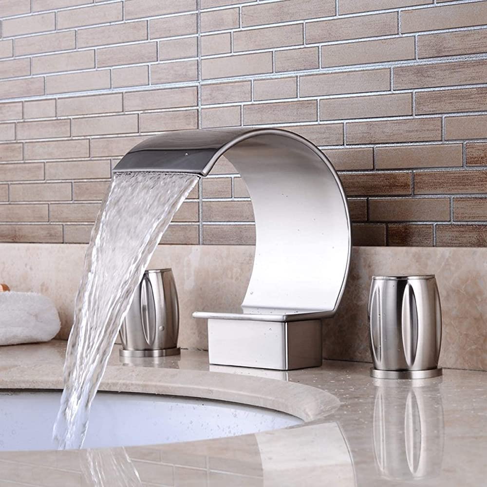 Robinetterie de lavabo mitigeur rotatif avec flux cascade et double poignée précise