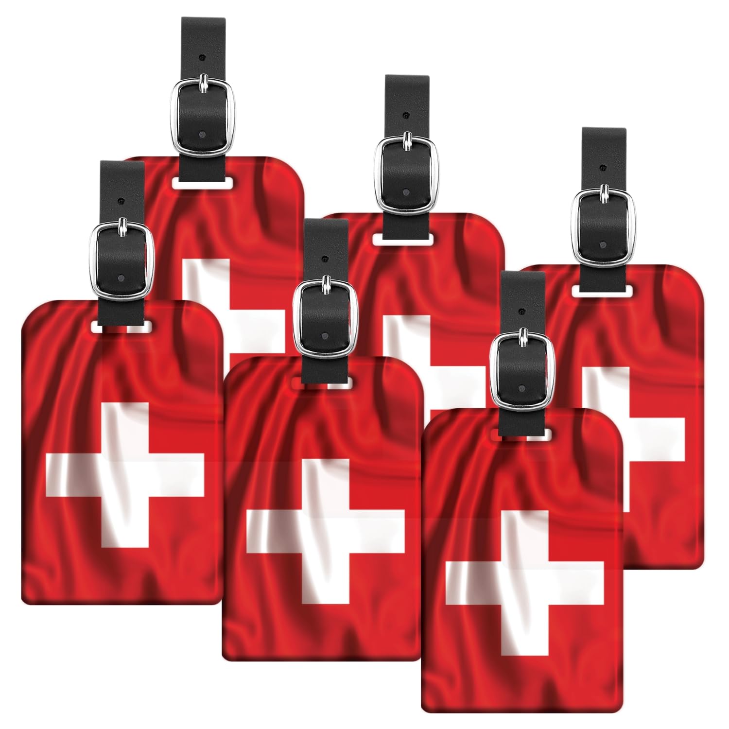 tag8 Lot de 6 étiquettes de bagage intelligentes avec drapeau suisse | Identification tendance | Étiquette de valise | Étiquette numérique tendance | Conforme aux normes des compagnies aériennes SITA