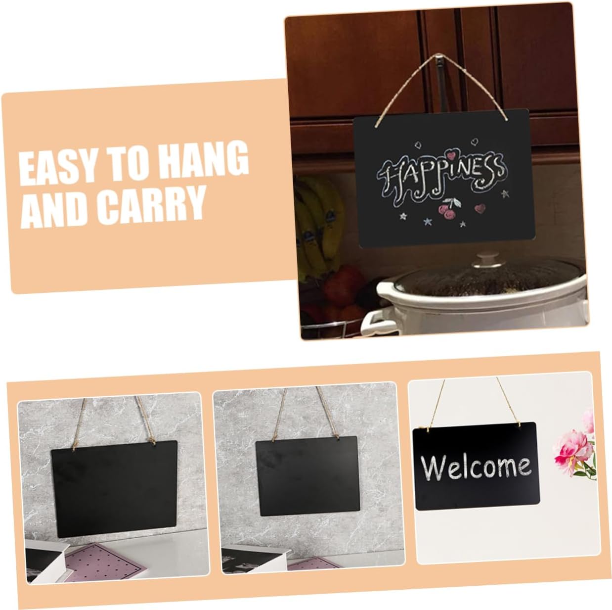 8Pcs Wooden Hanging Blackboard Signs Double Sided Reusable Chalkboard Boards for Flower Shops Coffee Shops Meeting Rooms Exhibitions Decorative Message Boards