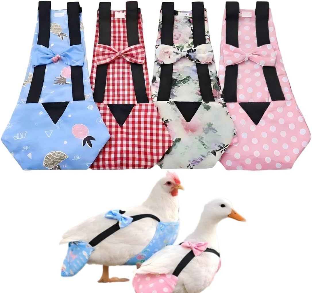 Reusable Chicken & Duck Diaper Covers, Breathable Poultry Diaper for Indoor Interaction, Elastic Strap Design for Comfortable Fit, 4 Pack (M)