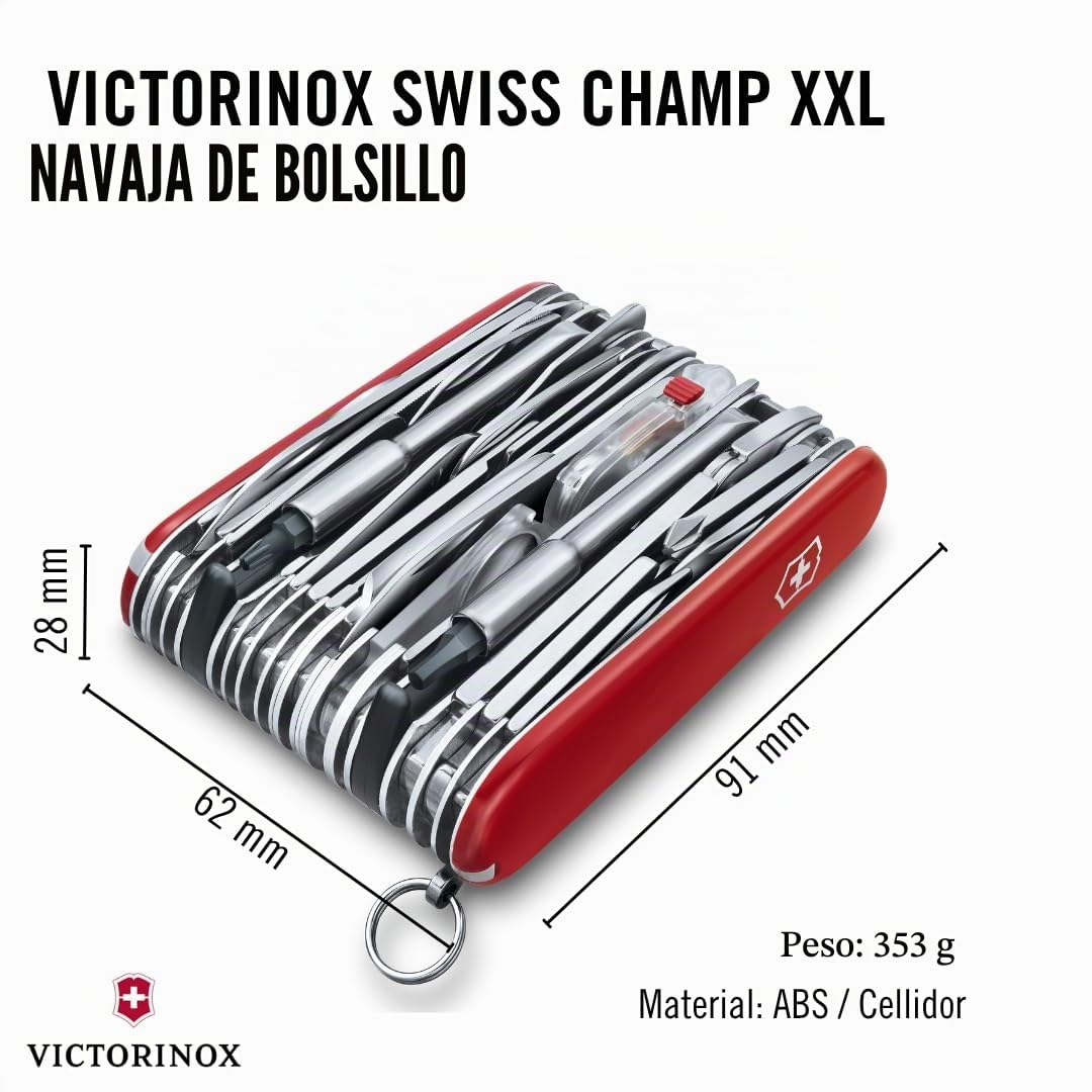 Victorinox Swiss Champ XXL, Navaja Multiuso Suiza, Cuchillo Bolsillo, Regalo, 73 Funciones, Hoja, Tijera y Lupa