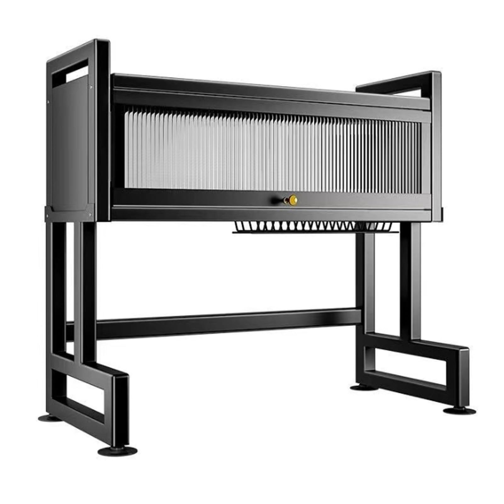 CZYWKDDPP Dish Drying Rack, Black Drainer Rack with Drip Tray, Multifunctional Carbon Steel Draining Board and Utensils Holder,