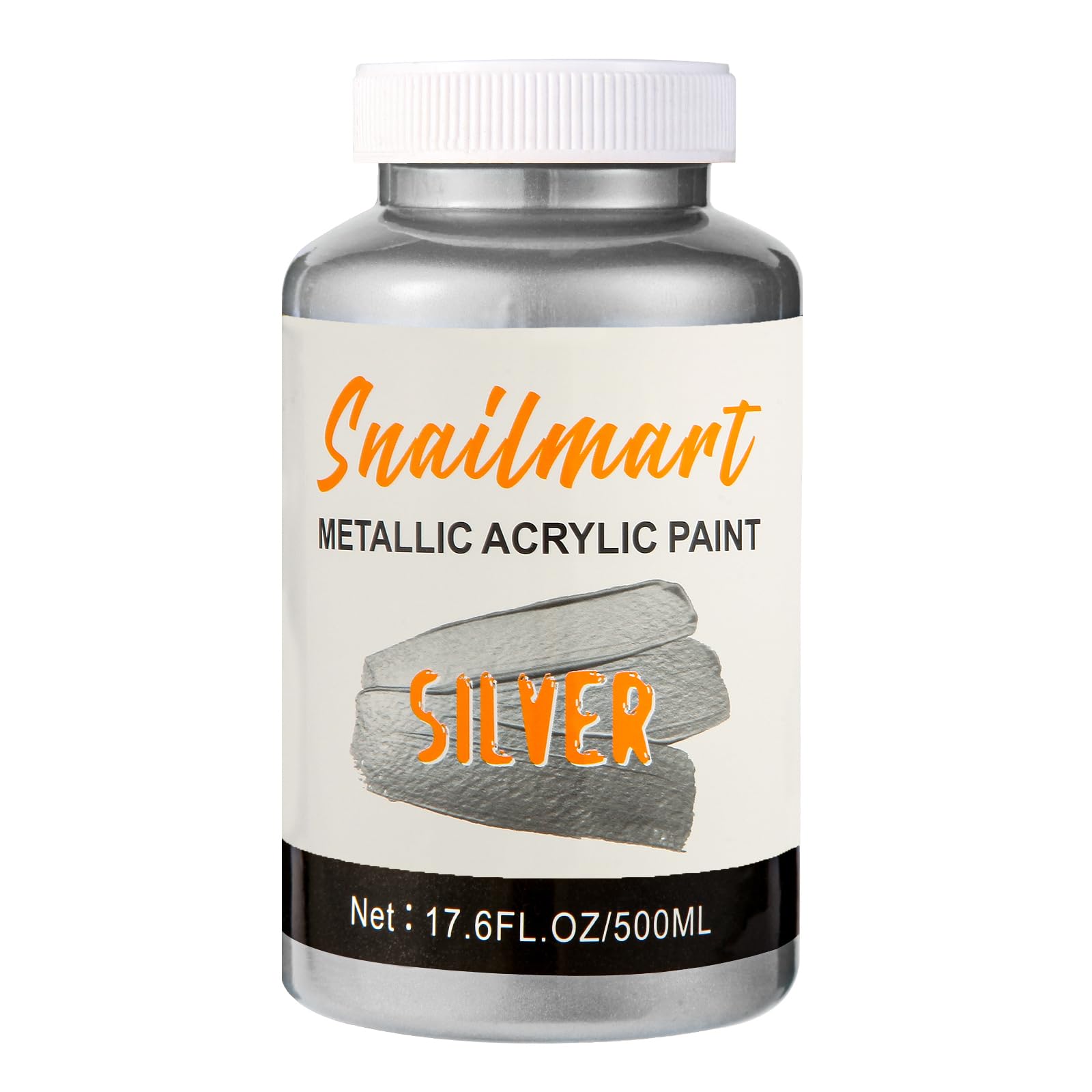 500ml Metallic Silver Acrylic Paint with Brush - Non-Toxic, Non-Fading Silver Leaf Paint for Canvas, Wood, Fabric, Ceramic, Stone - Ideal for Art,