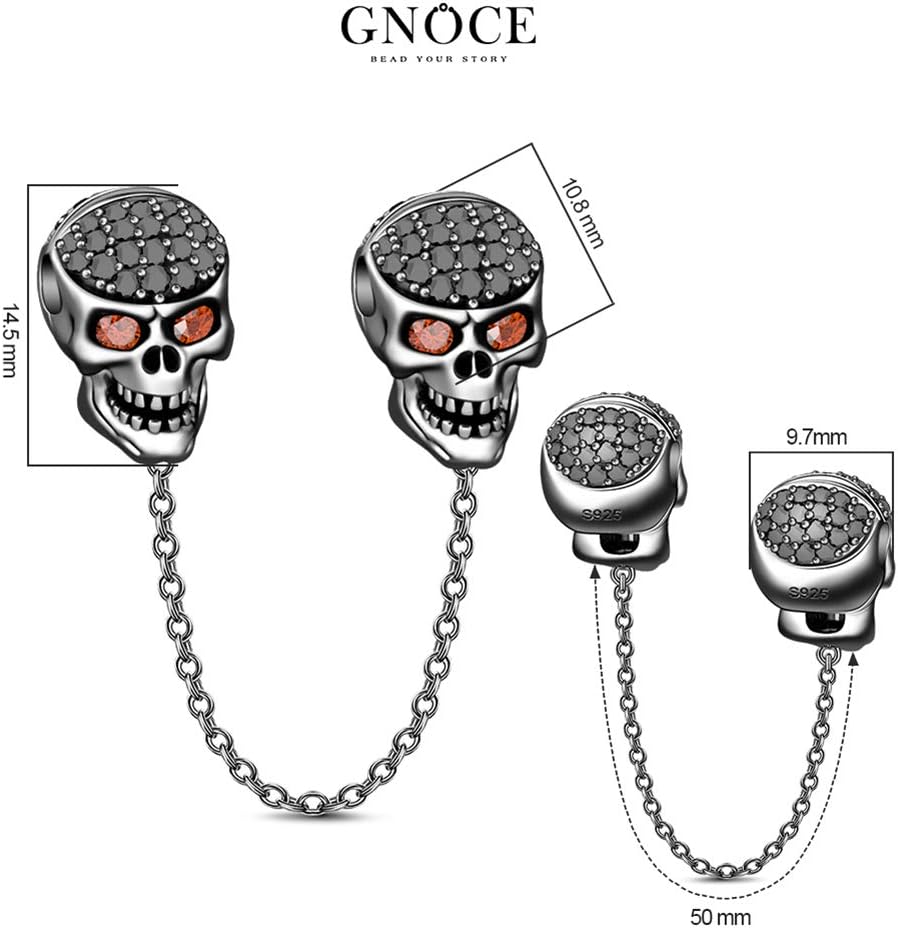 GNOCE Charms Bracelet Sterling Silver Black Plated Snake Chain With 2 Charms 1 Bracelet 1 Safety Chain Because Of You Basic Charm Bracelet with Clasp Jewelry Gift for Women Mens