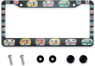 Smooffly License Plate Frame Retro Camping Camper License Plate Frames Decorative Car Tag Frames Aluminum Metal License Plate Holder for US Canada Standard 12.2 x 6.3 Inch