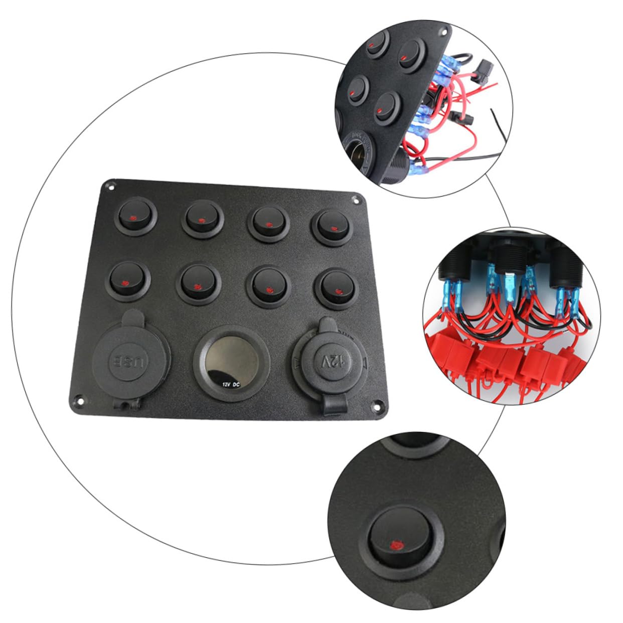 1Set Durable Car Switch Panel with Dual USB Charger and Digital Voltmeter for Boat Rv Caravan and Vehicle Lighting Pre Wired Assembly with Switches and Voltage