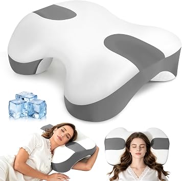 Side Sleeper Pillows for Adults with Arm Hole, 2 in 1 Ergonomic Cervical Neck Pillow for Neck and Shoulder Pain, Memory Foam Pillow for Side, Back and Stomach Sleepers, Cooling Comfort, Grey