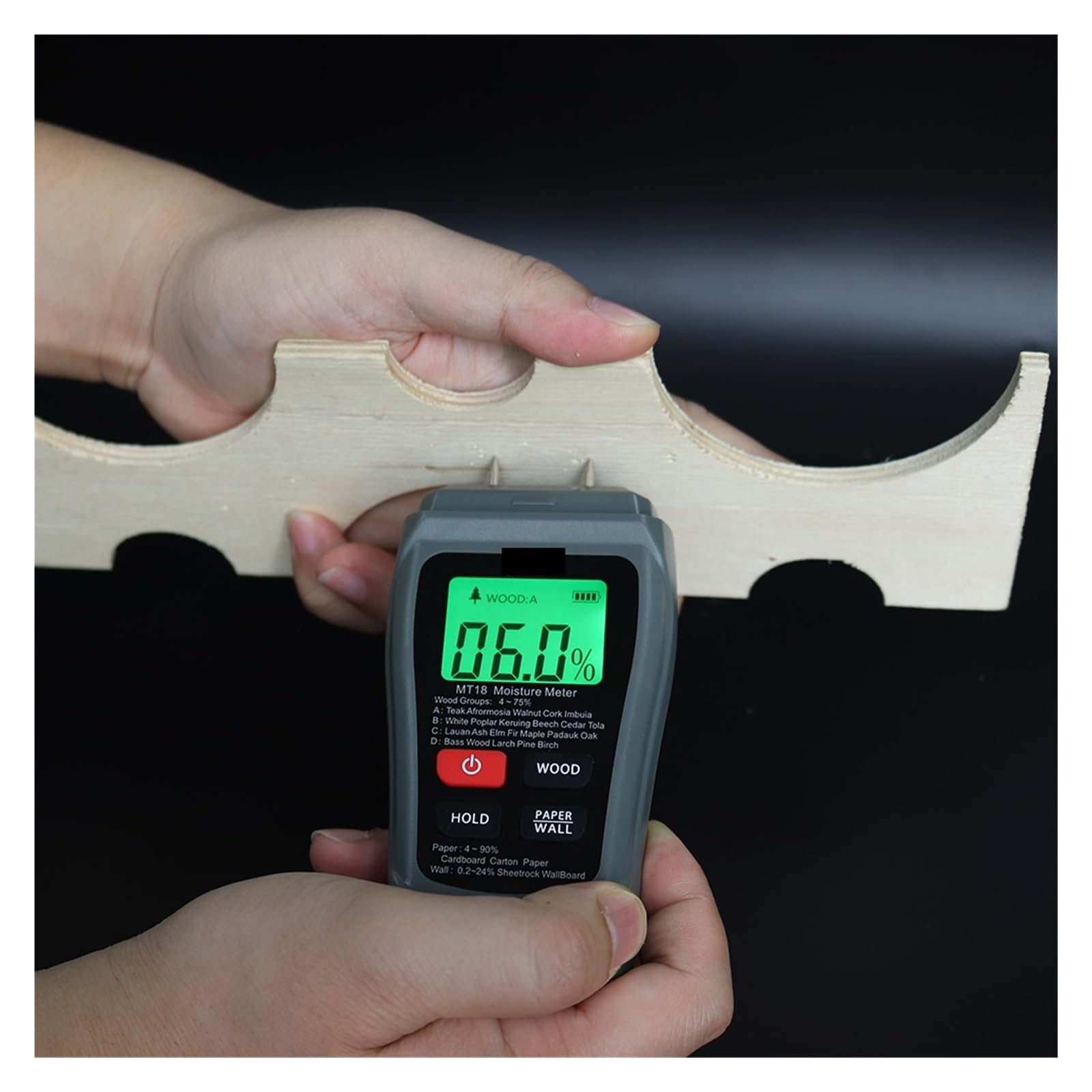 Grigio 0-99,9% Misuratore Digitale Di Umidità Del Legno A Due Pin Tester A Carta Igrometro Da Parete Rilevatore Legname Semplice da usare