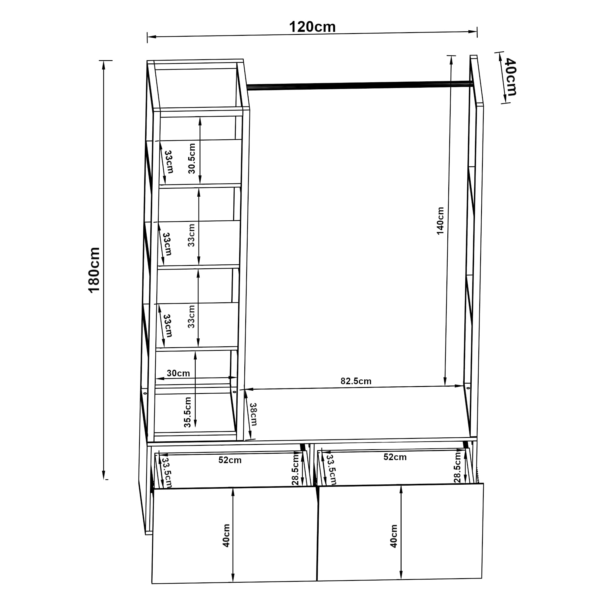 [en.casa] Armadio Aperto per Guardaroba Porta Abiti da Camera Appendiabiti da Terra 180 x 120 x 40 cm Mobile Organizzatore con Cassetti Ripiani e Asta Barra - Color Noce/Nero