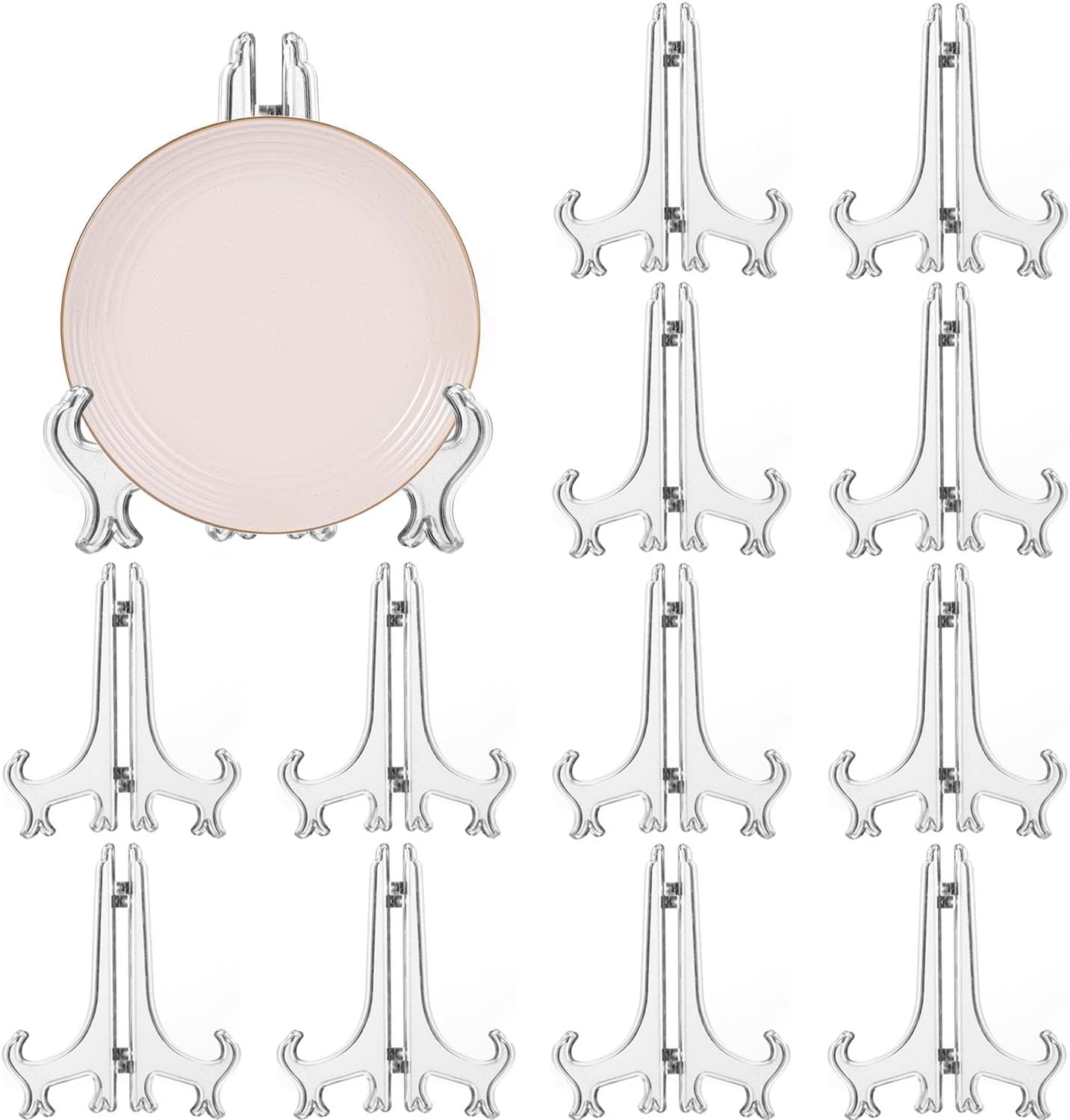 12 Pack 7 Inch Clear Plastic Display Easel Stand for Plates, Photos, Picture Frames, Books & Art - Versatile Tabletop Holder for Home, Wedding & Event Decor