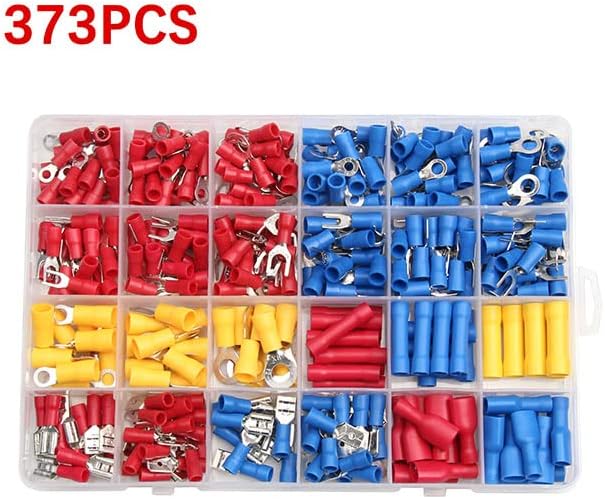 373Pcs Butt Connector Spade Ring Fork Terminals Assorted Set Insulated Electrical Wire Connectors Crimping Terminals VUQLDHAYZ