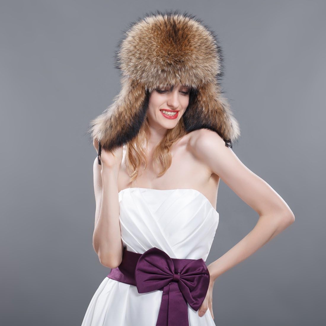 URSFUR Women's Raccoon & Leather Russian Trapper Hats