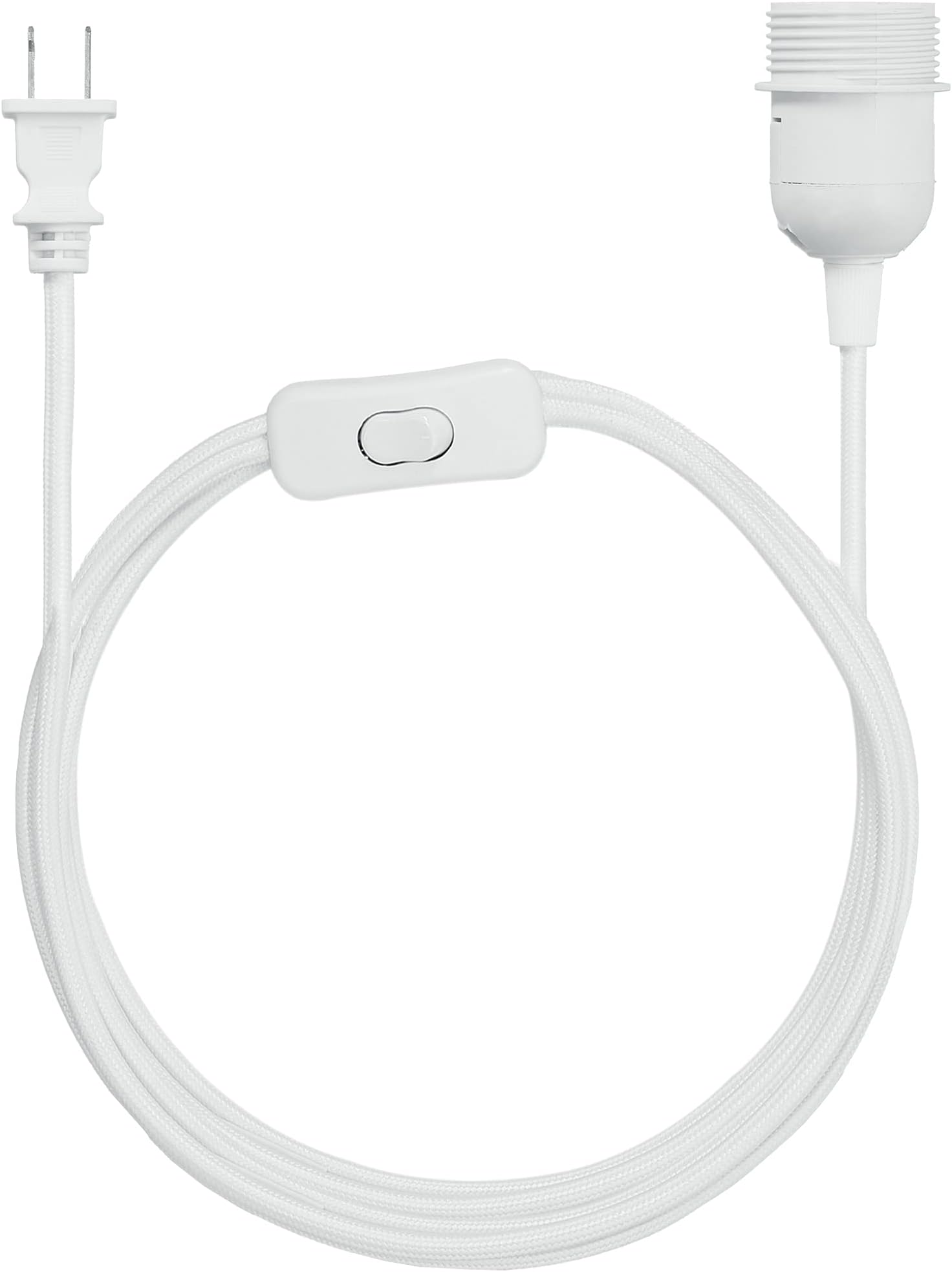 Plug-in Light Cord - 20ft Long Fabric Pendant Lamp Cable with Plug, E26 Socket - for Hanging DIY Ceiling Lighting - White