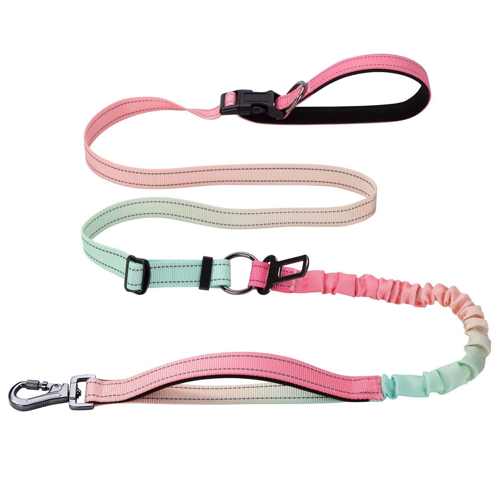 Correa para Perros Manos Libres Correa Perro Grande para Caminar y Correr Correa De Mano Libre Reflectante 6 en 1 Cinturón Perro Coche Naranja-Rosa