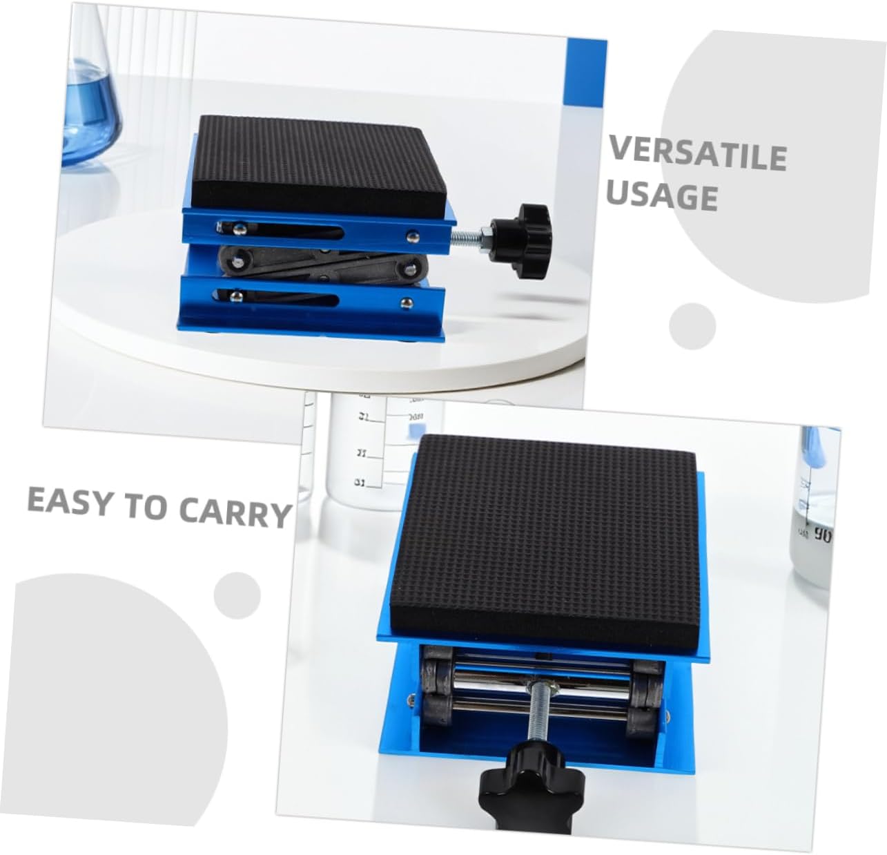 Generic Adjustable Laboratory Jack Stand with Slip Design Aluminum Lifting Platform Static Load Height Range for Lab Equipment and Woodworking Applications