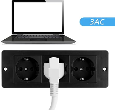 Table Top Recessed Socket Table Socket with USB & Type C Multiple Socket Built-in Socket Desk Socket for Office Kitchen (Black 3AC)