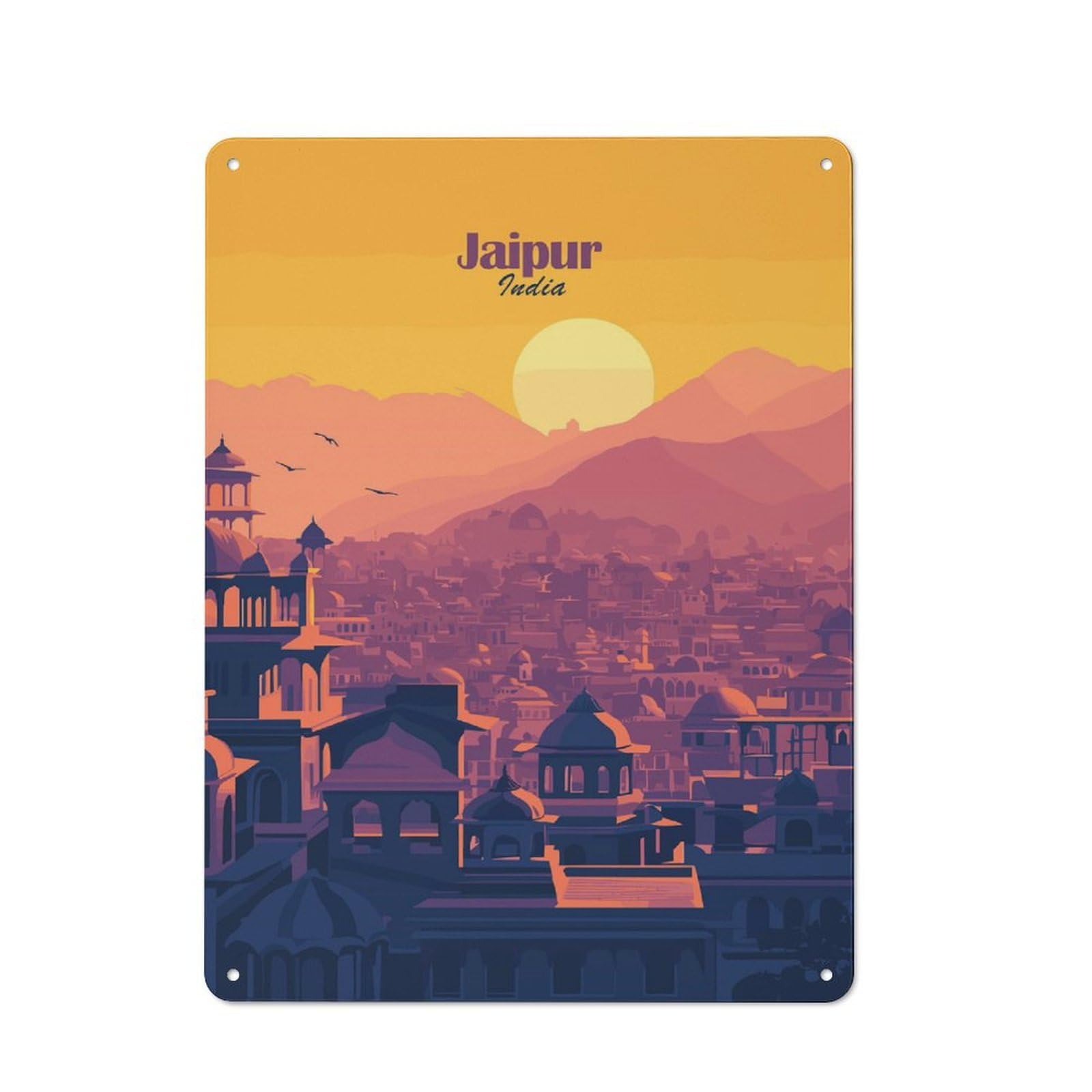 Jaipur Cityscape Sunset Vintage Tin Sign 40x30cm for Café Or Restaurant, Suited to Café Owners And Decorators