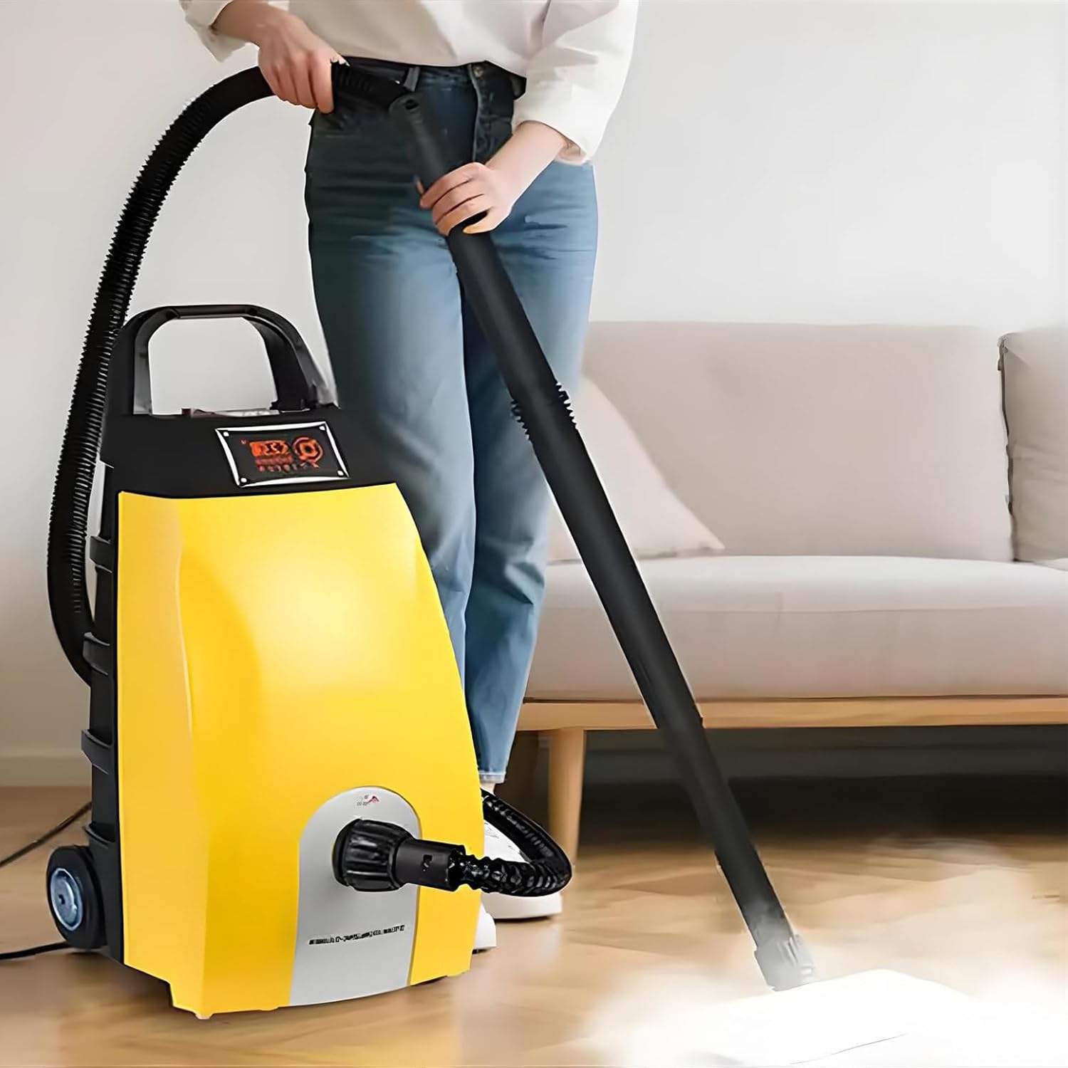 Ręczny odkurzacz parowy, parownica wysokociśnieniowa o mocy 2500 W do czyszczenia, wielofunkcyjna parownica do użytku domowego ze zbiornikiem na wodę o pojemności 3,5 l, parownica samochodowa Yellow