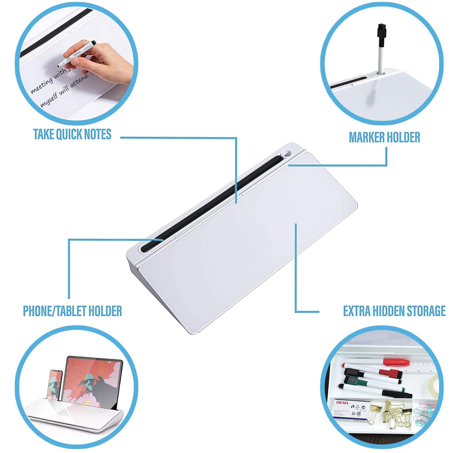 LifeKrafts Dry Erase Glass Whiteboard | Desktop Easel Board for Office, Home, School, Adults & Kids | Tabletop Writing Board | Reusable Marker Board | 2 Pens & 1 Eraser | 18x8 Inches | Pack of 1 2