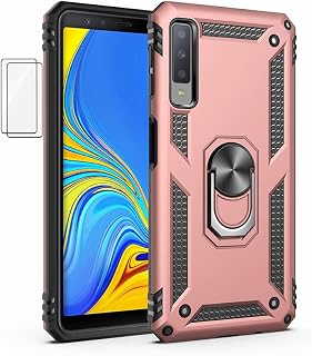 Capa para Samsung Galaxy A7 (2018) Capinha com protetor de tela de vidro temperado [2 Pack], Case para telefone de proteção militar com suporte para Samsung Galaxy A7 (2018) (Ouro rosê)