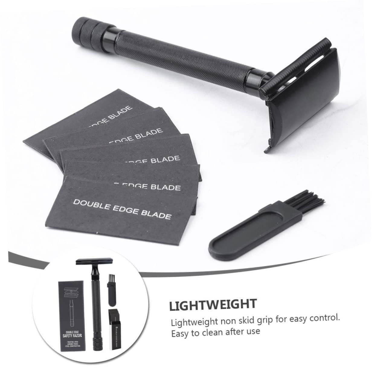 HAPINARY 2 Sets Kit Double Blade Razor Safety Razor Brush Perfect for Beard and Hair