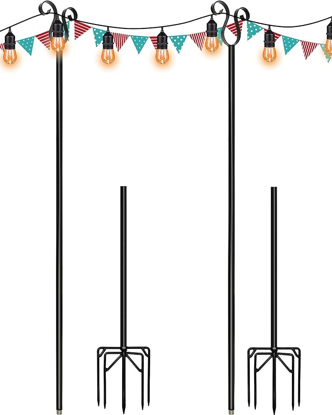 String Lights Poles for Outdoors 2 Pack,10ft Heavy Duty