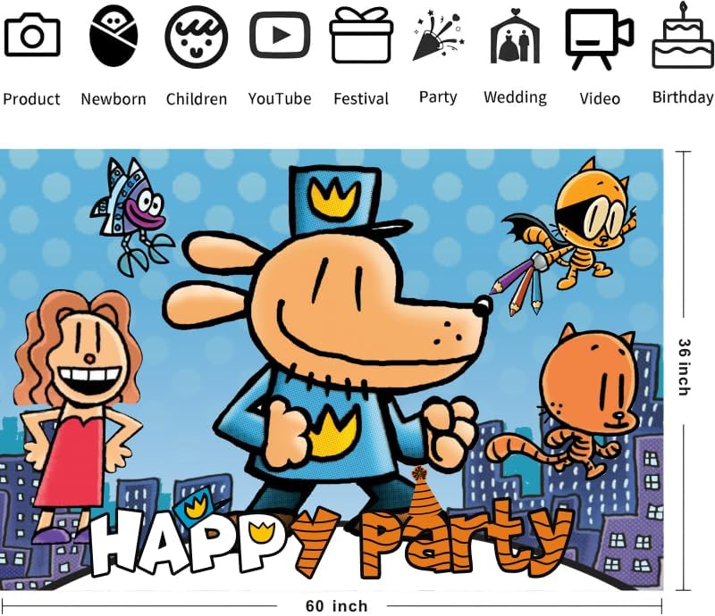 Dog Cartoon Man Birthday Party Decorations, 5x3ft Happy Birthday Backdrop Banner Theme for Dog Party Decorations Indoor Outdoor