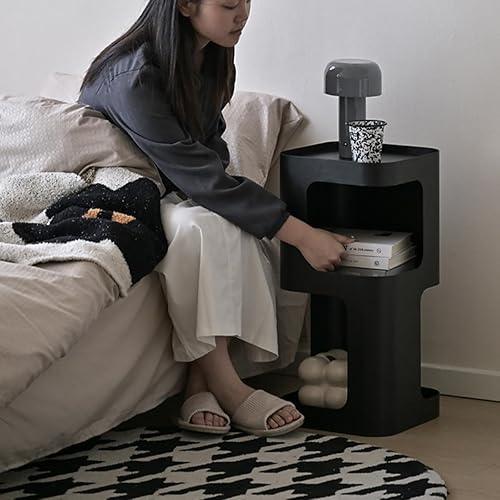 Miniatura 4 de Mesa auxiliar moderna, mesa auxiliar pequeña para espacios pequeños, mesita de noche de metal con estante de almacenamiento, mesa de noche que