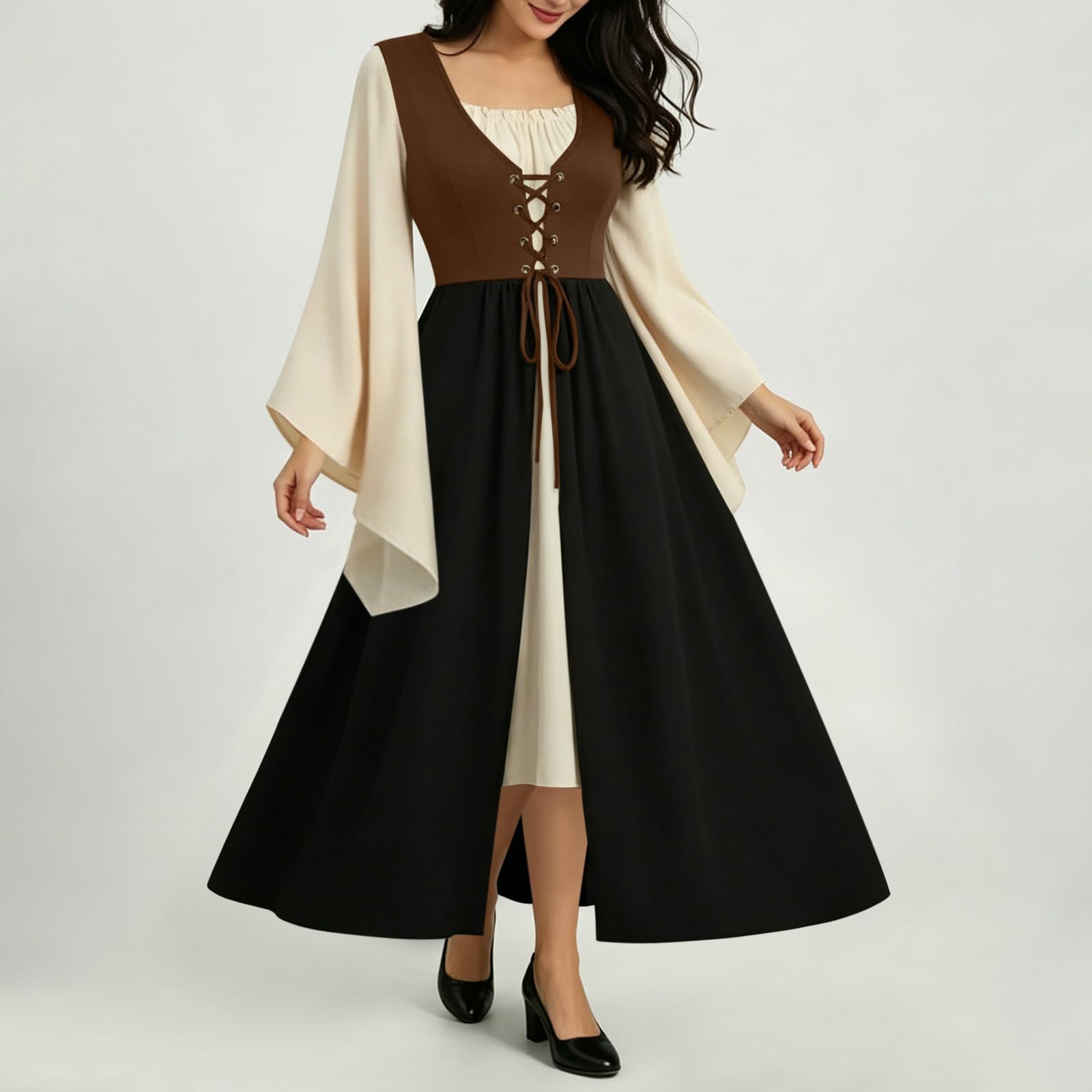 Corsagenkleid Damen Mittelalter Renaissance Langarm Rockabilly Kleid