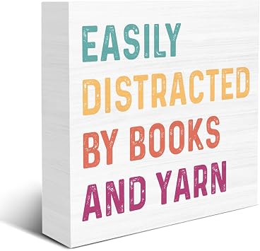 Gifts for Crochet Lovers Knitters Crocheters, Crochet Gift, Book Lover Gift, Knitting Gifts for Women, Easily Distracted By Books and Yarn Wood Sign Home Sewing Room Table Shelf Desk Decor