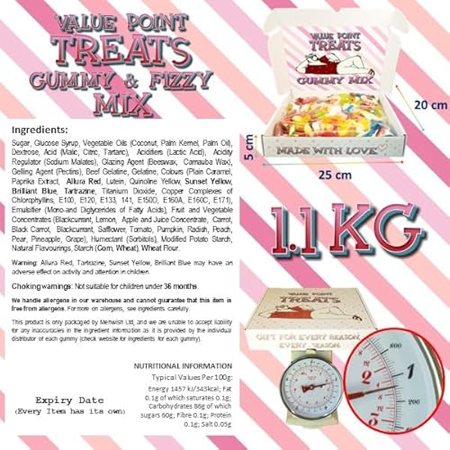 حلوى فوارة من فاليو بوينت تريتس | حلويات بيك اند ميكس | صندوق هدايا حلويات ريترو | صندوق حلوى بوزن 1 كجم | سلة هدايا الكريسماس | حلويات حامضة (مقاس كبير 2.5 باوند)