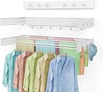 Drying Rack Clothing,Clothes Drying Rack Wall Mounted,Laundry Drying Rack Wall Mount,Foldable,Collapsible,60 lb Capacity 4 Aluminium Poles with 8 Hooks,Space Saving Clothes Drying Rack,White 23.6"