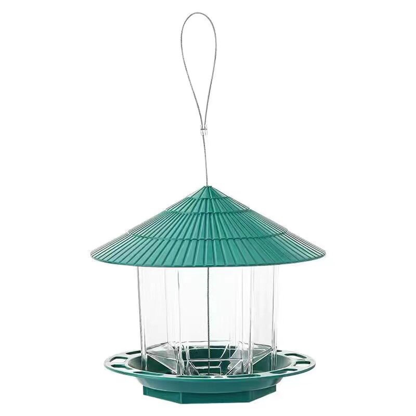 Mangiatoia per Uccelli da Esterno, Abbeveratoio per Uccelli, con Coperchio Superiore, Design Trasparente, Facile da Usare, per Giardino e Cortile(Green)