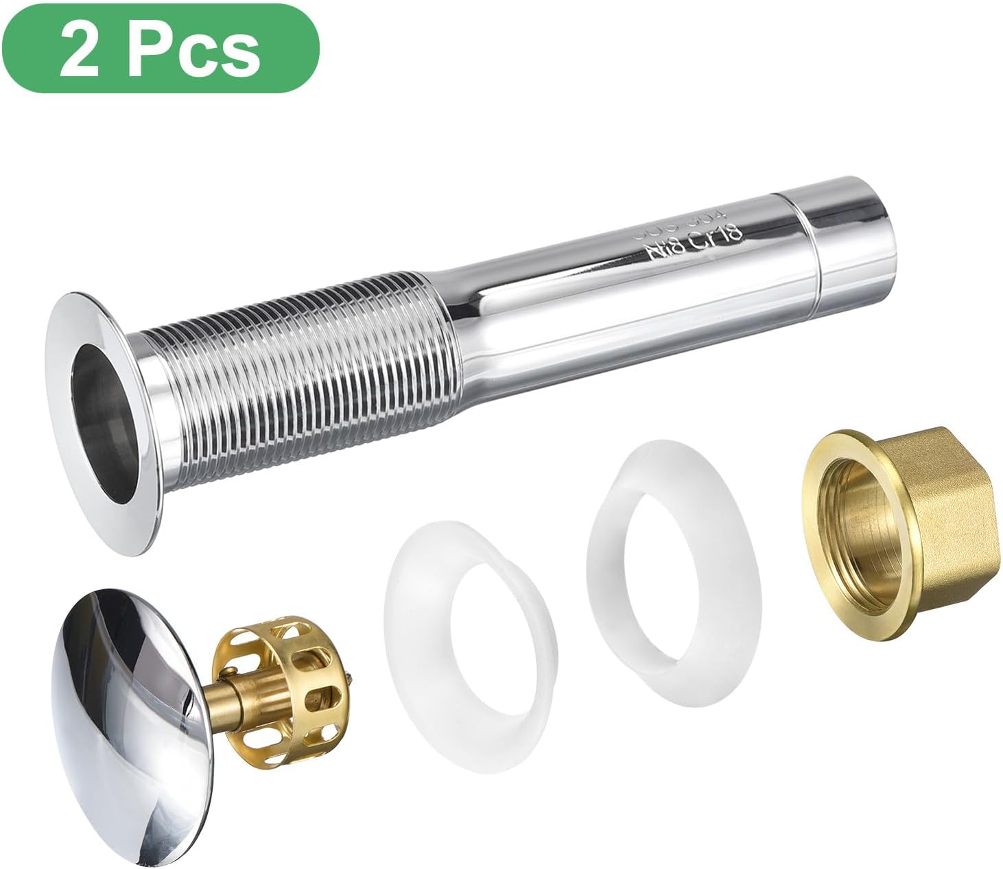 2 Pack Bathroom Sink Drain, Brushed Nickel B Sink Stopper With No Overflow