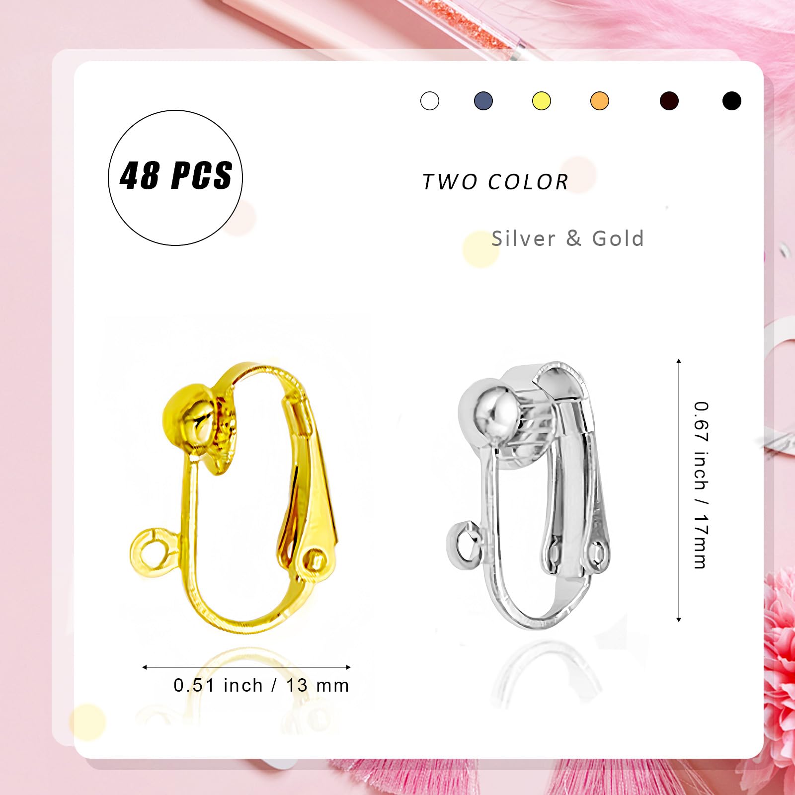48 Pcs Clip on Earring Converters for None Pierced Ears DIY Earring Jewelry Making Findings with 2 Colors, Silver and Gold