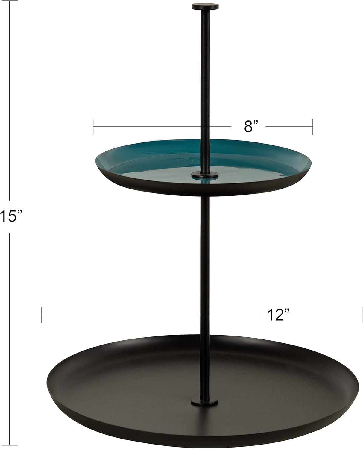Kate and Laurel Laranya Modern Two Tier Tray; 12 x 12 x 15; Teal and Black; Decorative Round Multi Tiered Tray for Display and Storage