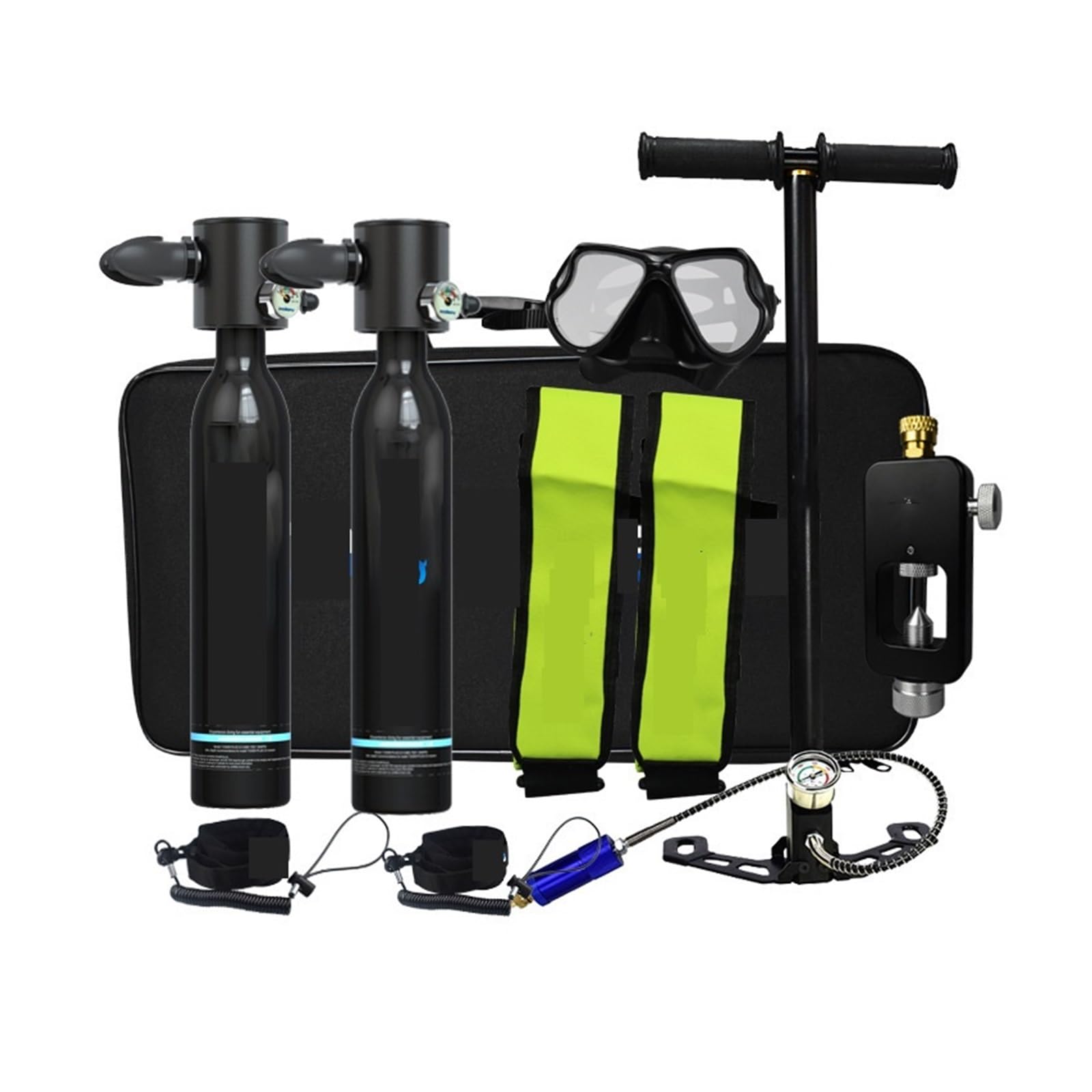 Portable Dive Cylinder, 0.5L Rebreather, Long-Term Professional Diving Cylinder Equipped with Equipment that Support 5-10 Minutes of Underwater Breathing,Diving Gear(Package E Black)
