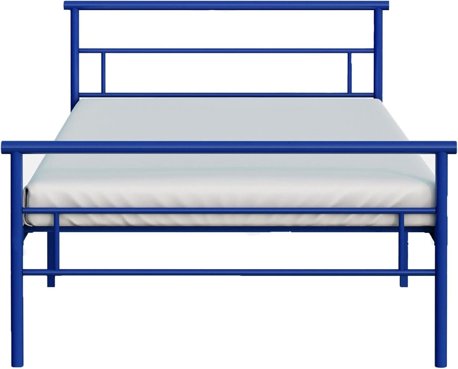 Seattle Twin Size Bed Frame, Steel Modern Linear Design Bed for Kids with Clean Lines for Children's Bedroom, No Box Spring Required (Blue)