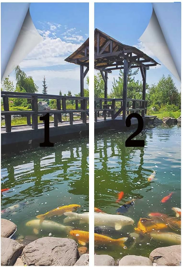 Static Cling Window Film , Stained Glass Door Film Privacy Window Tints, Anti-UV/No Glue for Home Office Decoration, Reflections On Water View Blue Green 17.7Wx47.2L-inch x2 Pcs